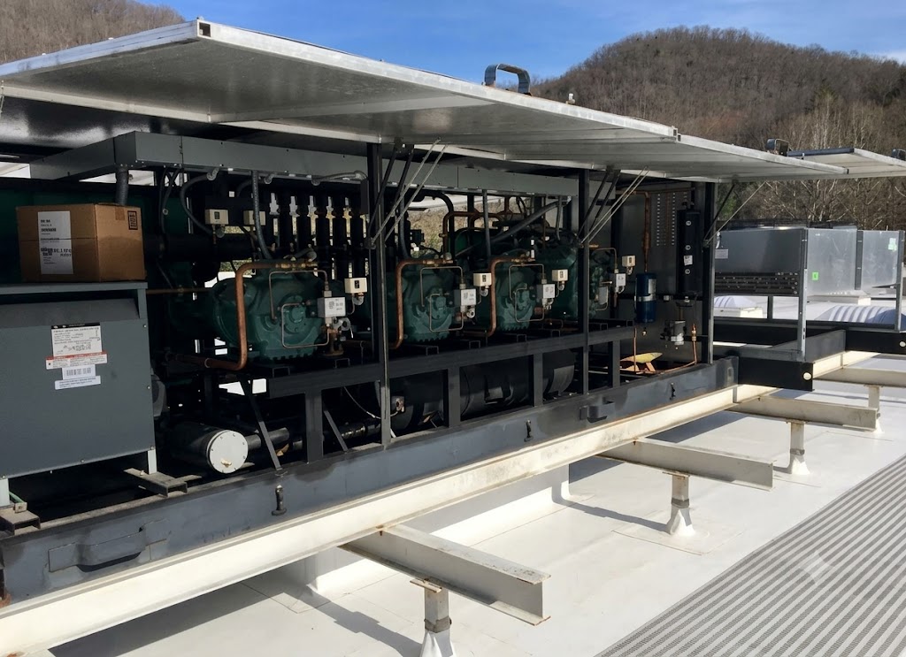 Commercial refrigeration rack equipment in a grocery facility